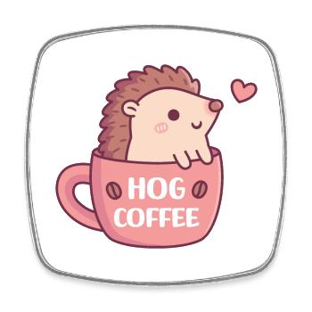 Süßer Igel im Kaffeebecher, Schwein Kaffee Wortspiel lustig - Viereckiger Kühlschrankmagnet - Weiß - Vorne