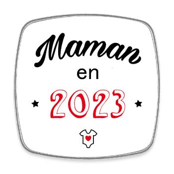 Maman en 2023 - Magnet carré - blanc - Devant