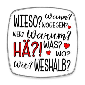 FRAGEWÖRTER - DEUTSCHLEHRER - W-FRAGEN - LUSTIG - Viereckiger Kühlschrankmagnet - Weiß - Vorne