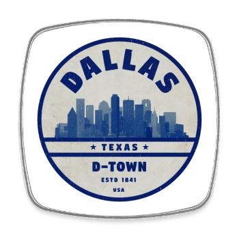Dallas Skyline DTown Vintage Badge - Viereckiger Kühlschrankmagnet - Weiß - Vorne
