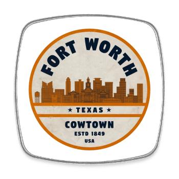 Emblème de la silhouette de la ville de vaches de Fort Worth - Magnet carré - blanc - Devant