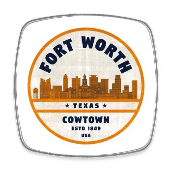 Fort Worth Cowtown Emblem Skyline - Viereckiger Kühlschrankmagnet - Weiß - Vorne