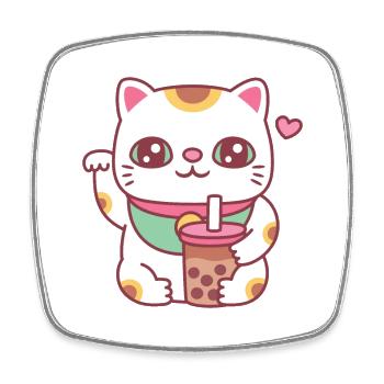 Süße Maneki Neko Katze mit Bubble Tea - Viereckiger Kühlschrankmagnet - Weiß - Vorne