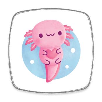 Cute Axolotl Hugging Heart - Square fridge magnet - white - Front