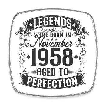 Novembre Né en 1958 Légendes Anniversaire - Magnet carré - blanc - Devant