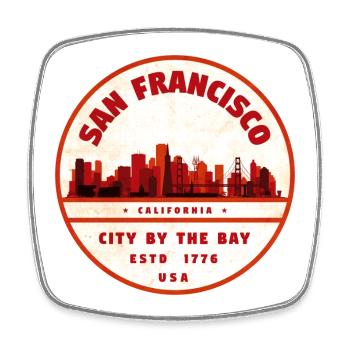 Vintage Badge: San Francisco Skyline - Viereckiger Kühlschrankmagnet - Weiß - Vorne