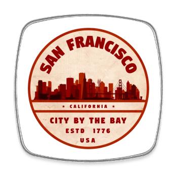 San Francisco Cityscape Vintage Badge - Square fridge magnet - white - Front