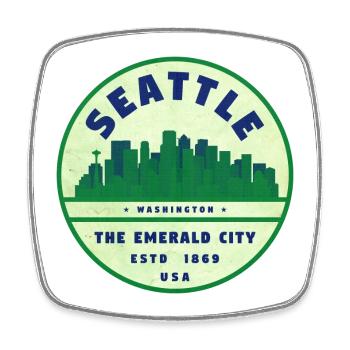 Emerald City Seattle Vintage Badge - Viereckiger Kühlschrankmagnet - Weiß - Vorne
