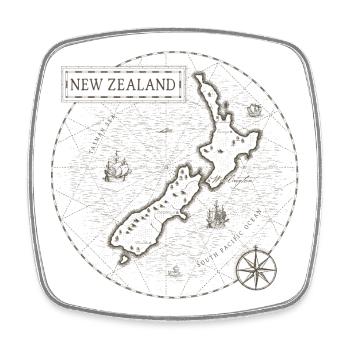 Carte vintage de la Nouvelle-Zélande - Magnet carré - blanc - Devant