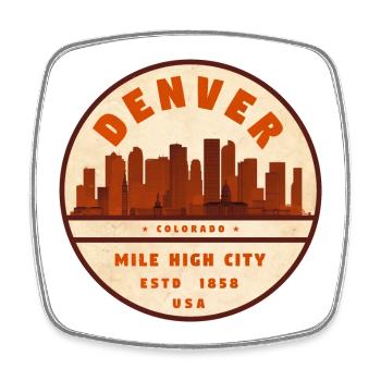 Denver Skyline Vintage Abzeichen - Viereckiger Kühlschrankmagnet - Weiß - Vorne