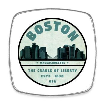 Boston Skyline Cradle Tee - Viereckiger Kühlschrankmagnet - Weiß - Vorne
