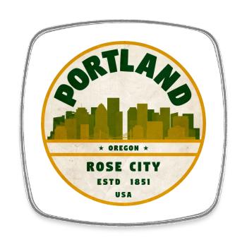 Portland Rose City Vintage Badge - Viereckiger Kühlschrankmagnet - Weiß - Vorne