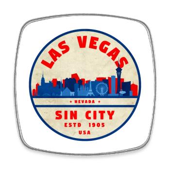 Sin City Skyline Retro Round Logo - Square fridge magnet - white - Front