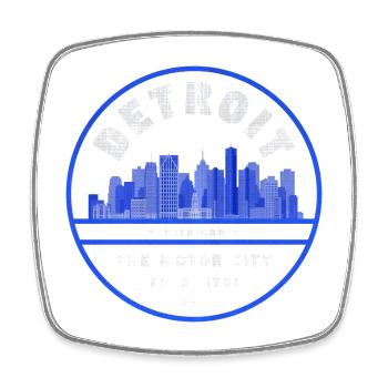 Detroit Motor City Skyline Blue - Square fridge magnet - white - Front