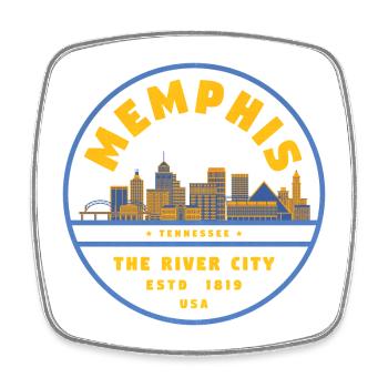 Memphis RiverCity Skyline Tee - Viereckiger Kühlschrankmagnet - Weiß - Vorne