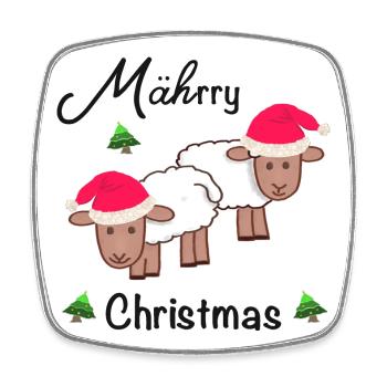 Merry Christmas, MÄHrry Christmas sheep - Square fridge magnet - white - Front