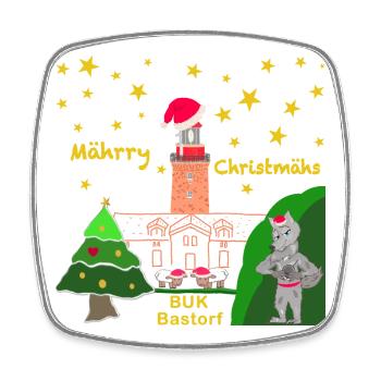 Weihnachten, Leuchtturm BUK Bastorf, Kultiger Wolf - Viereckiger Kühlschrankmagnet - Weiß - Vorne