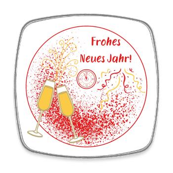 Frohes Neues Jahr Sektgläser Uhr rot gold Ornament - Viereckiger Kühlschrankmagnet - Weiß - Vorne