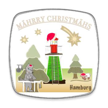 Weihnachten Hamburg, Leuchtturm Bunthaus, Wolf - Viereckiger Kühlschrankmagnet - Weiß - Vorne