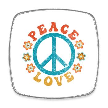 Peace & Love - Hippie Peace Sign With Flowers - Square fridge magnet - white - Front