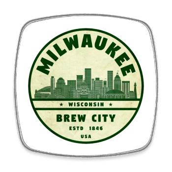Milwaukee Skyline Brew City Badge - Viereckiger Kühlschrankmagnet - Weiß - Vorne