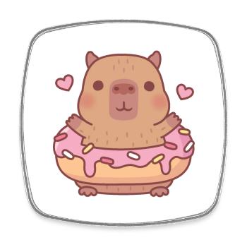Mignon Capybara avec beignet - Magnet carré - blanc - Devant