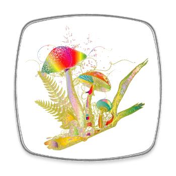 colorful composition forest mushrooms, grasses and branches - Square fridge magnet - white - Front