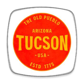 Tucson Old Pueblo Rundlogo - Viereckiger Kühlschrankmagnet - Weiß - Vorne