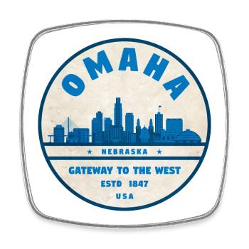 Omaha Skyline: Gateway to the West - Square fridge magnet - white - Front