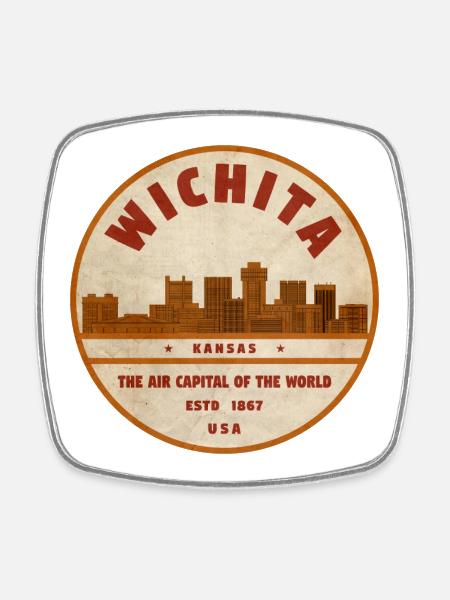 Wichita Luftkapital Retro-Emblem - Viereckiger Kühlschrankmagnet - Weiß