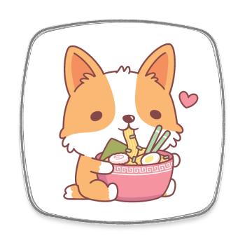 Süßer Corgi isst japanische Ramen-Nudeln - Viereckiger Kühlschrankmagnet - Weiß - Vorne