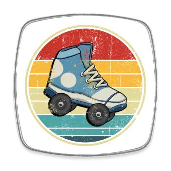 Retro Sonnenuntergang Rollschuh Kreis - Viereckiger Kühlschrankmagnet - Weiß - Vorne