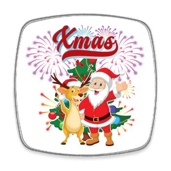 Motif Père Noël et renne - Magnet carré - blanc - Devant
