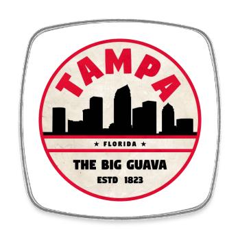 Tampa Skyline Retro Badge - Viereckiger Kühlschrankmagnet - Weiß - Vorne