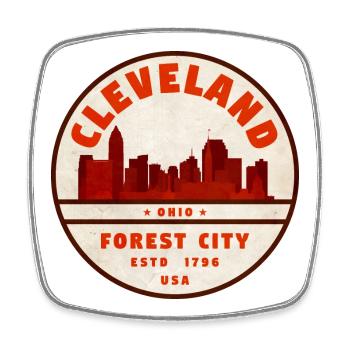 Cleveland Skyline Vintage Abzeichen - Viereckiger Kühlschrankmagnet - Weiß - Vorne