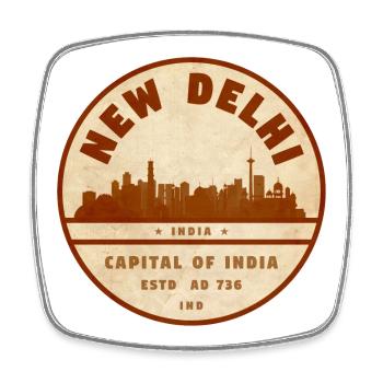 New Delhi Skyline Vintage Badge - Square fridge magnet - white - Front