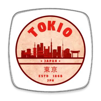 Badge rétro Tokyo Skyline - Magnet carré - blanc - Devant