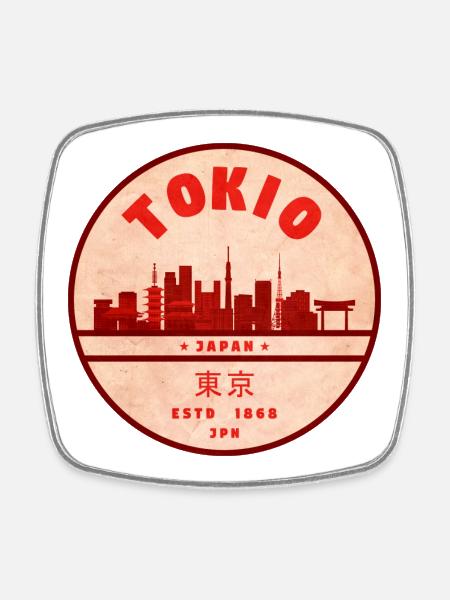 Retro Tokyo Skyline Badge - Square fridge magnet - white