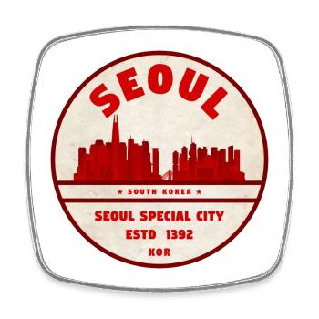 Seoul Skyline Vintage Emblem - Viereckiger Kühlschrankmagnet - Weiß - Vorne