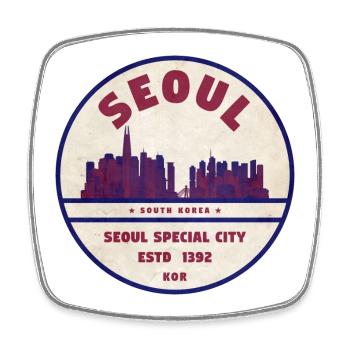 Seoul Skyline Vintage Badge - Viereckiger Kühlschrankmagnet - Weiß - Vorne