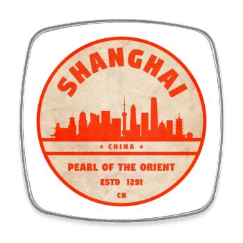Shanghai Skyline Siegel Rot - Viereckiger Kühlschrankmagnet - Weiß - Vorne