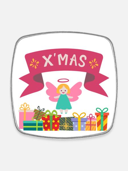 XMAS Engel mit Geschenken - Viereckiger Kühlschrankmagnet - Weiß