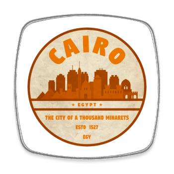 Cairo Retro City Silhouette Badge - Square fridge magnet - white - Front