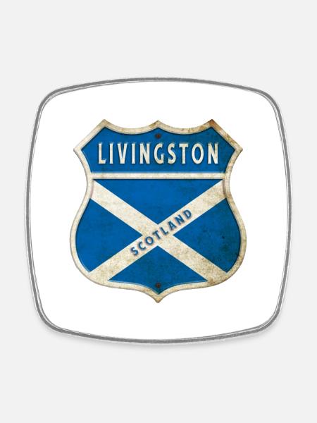 Blason du drapeau écossais de Livingston - Magnet carré - blanc