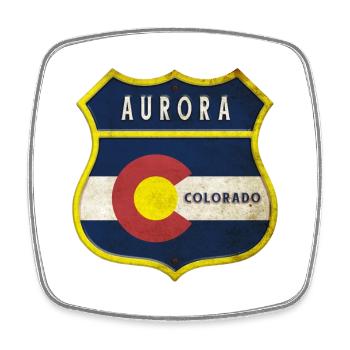 Design des armoiries d'Aurora Colorado - Magnet carré - blanc - Devant