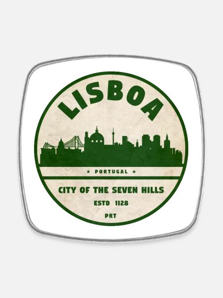 Logo de la ville de la silhouette de Lisboa - Magnet carré - blanc