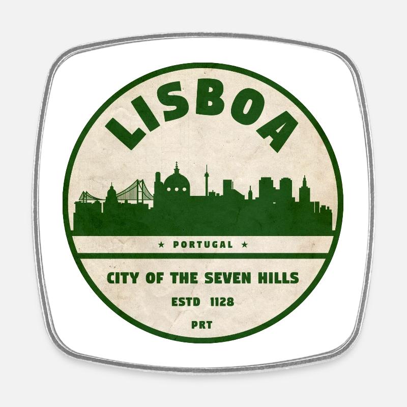 Lisboa Silhouette Stadtlogo - Viereckiger Kühlschrankmagnet - Weiß
