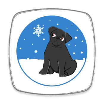 Schwarzer Mops im Schnee - Viereckiger Kühlschrankmagnet - Weiß - Vorne
