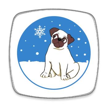 Mops im Schnee - Viereckiger Kühlschrankmagnet - Weiß - Vorne