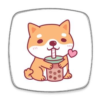 Süßer Shiba Inu Hund liebt Bubble Tea - Viereckiger Kühlschrankmagnet - Weiß - Vorne